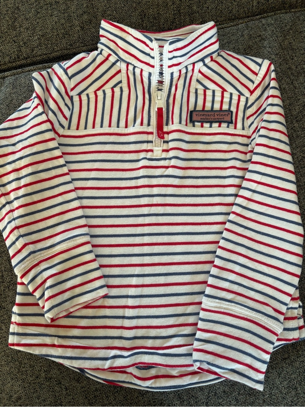 Vineyard Vines White Red & Navy Striped Quarter-Zip Hoodie kids half zip